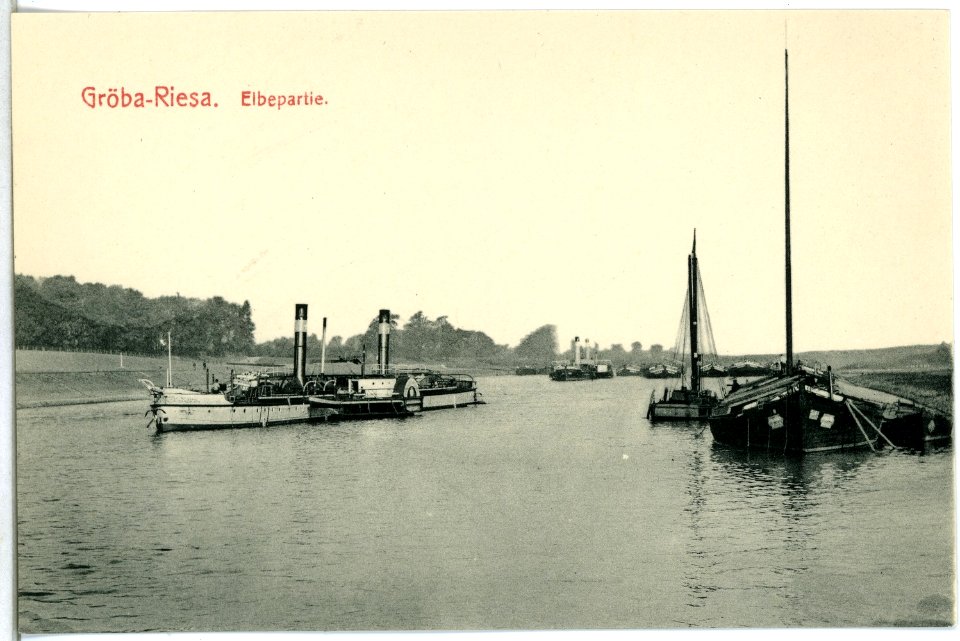 14120-Gröba-1912-Elbe mit Schlepper-Brück & Sohn Kunstverlag
