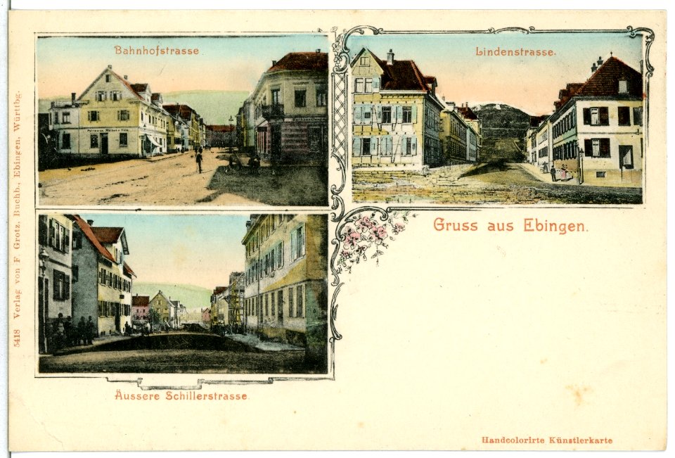 05418-Ebingen-1904-Bahnhofstraße, Lindenstraße, Äußere Schillerstraße-Brück & Sohn Kunstverlag