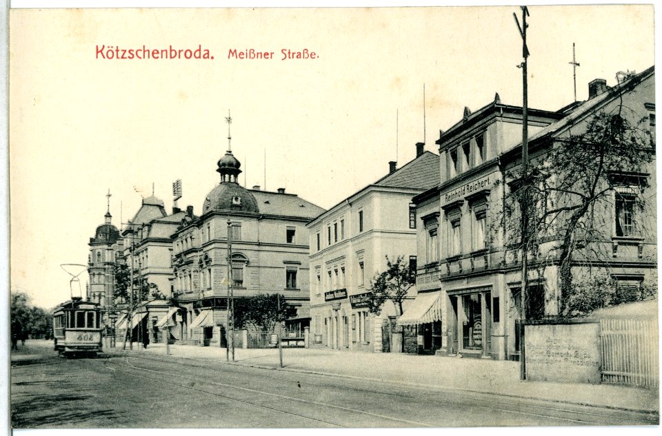 13857-Kötzschenbroda-1912-Meißner Straße mit Straßenbahn-Brück & Sohn Kunstverlag