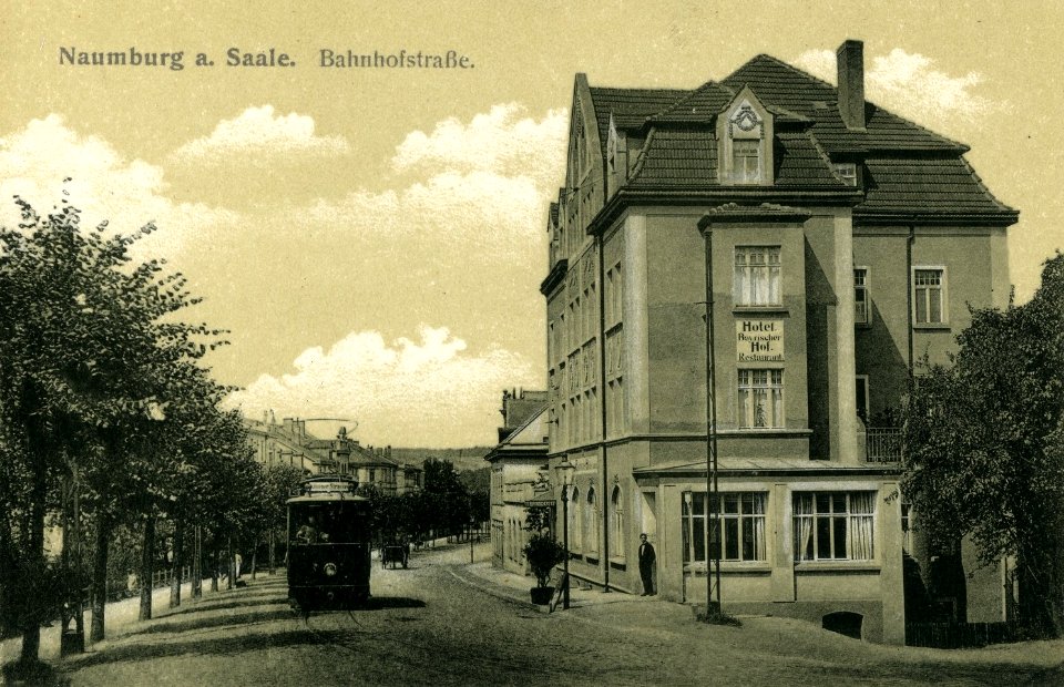 13995-Naumburg-1912-Bahnhofstraße mit Straßenbahn-Brück & Sohn Kunstverlag