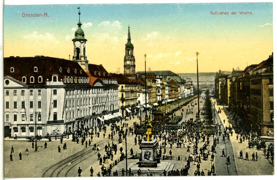 14151-Dresden-1912-Aufziehen der Wache - Neustädter Markt, Hauptstraße-Brück & Sohn Kunstverlag