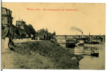 13558-Pirna-1911-Schiffshaltestelle mit Dampfer Habsburg-Brück & Sohn Kunstverlag