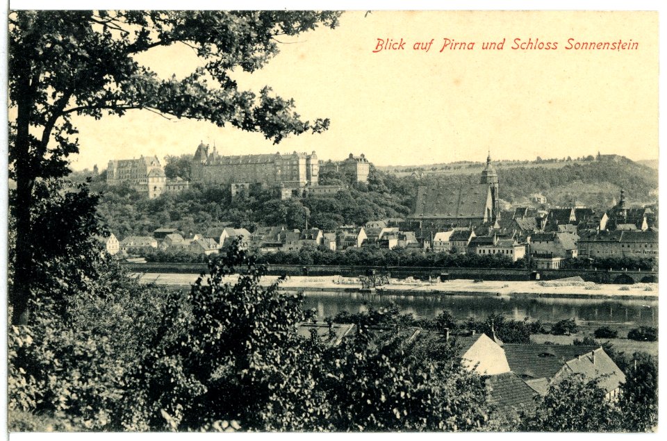 13553-Pirna-1911-Schloß Sonnenstein und Stadt Pirna-Brück & Sohn Kunstverlag