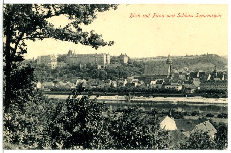 13553-Pirna-1911-Schloß Sonnenstein und Stadt Pirna-Brück & Sohn Kunstverlag