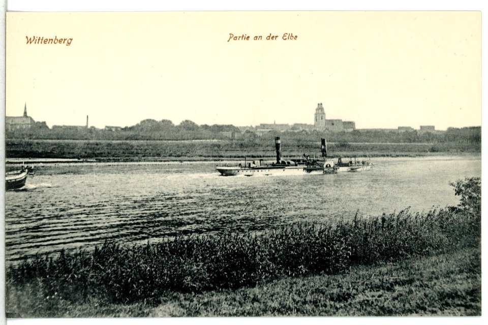 13522-Wittenberg-1911-Elbe mit Schlepper-Brück & Sohn Kunstverlag