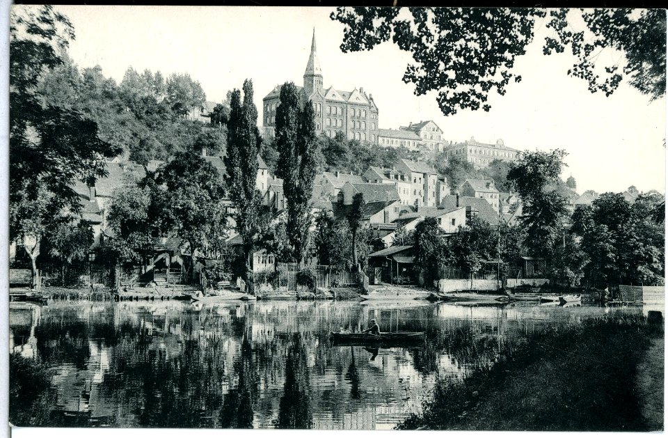 13903-Weißenfels-1912-Schloß und Bergschule - Saale mit Ruderkahn-Brück & Sohn Kunstverlag