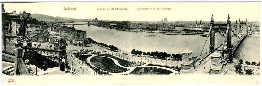 05321-Budapest-1904-Panorama vom Blocksberg, Donau mit Dampfern-Brück & Sohn Kunstverlag