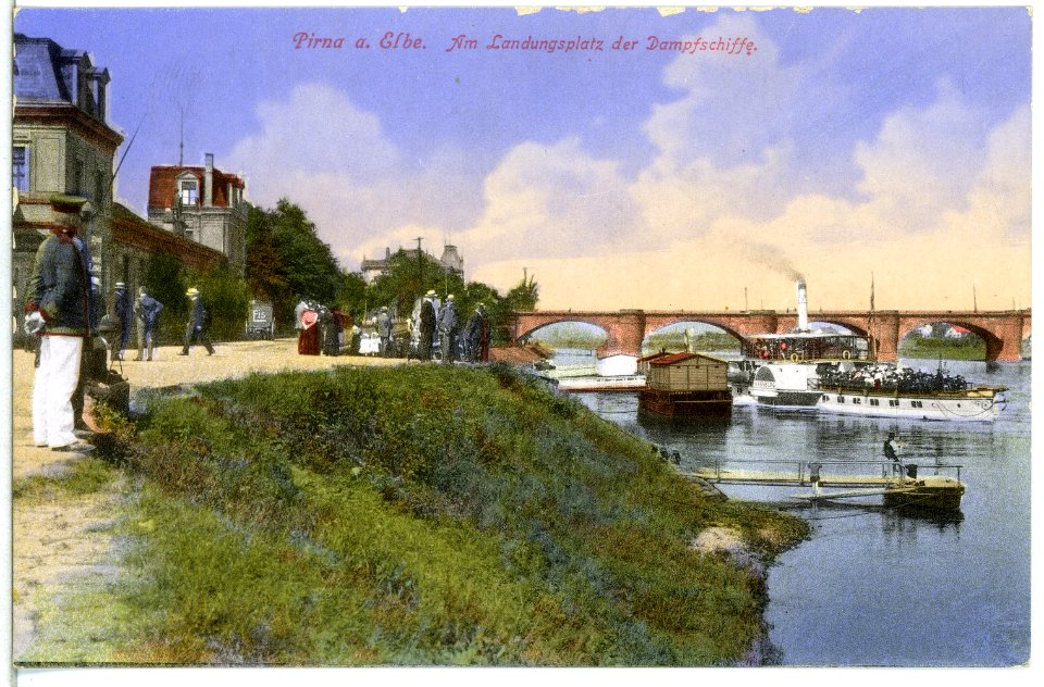 14017-Pirna-1912-Landeplatz der Dampfschiffe - Dampfer Habsburg-Brück & Sohn Kunstverlag