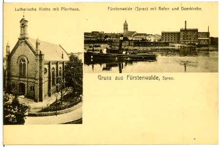 05232-Fürstenwalde-1904-Kirche mit Pfarrhaus, Spree mit Hafen und Domkirche-Brück & Sohn Kunstverlag photo
