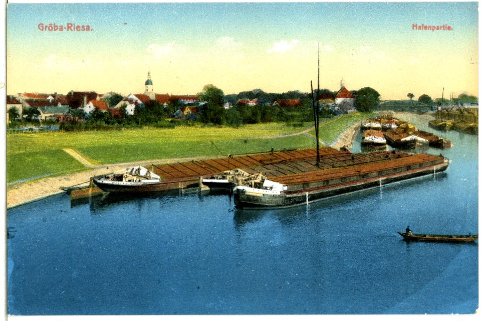 14157-Gröba-1912-Hafen mit Lastkähnen-Brück & Sohn Kunstverlag