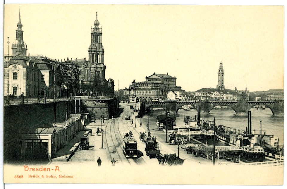 05303-Dresden-1904-Terrassenufer mit Dampfschiffen-Brück & Sohn Kunstverlag