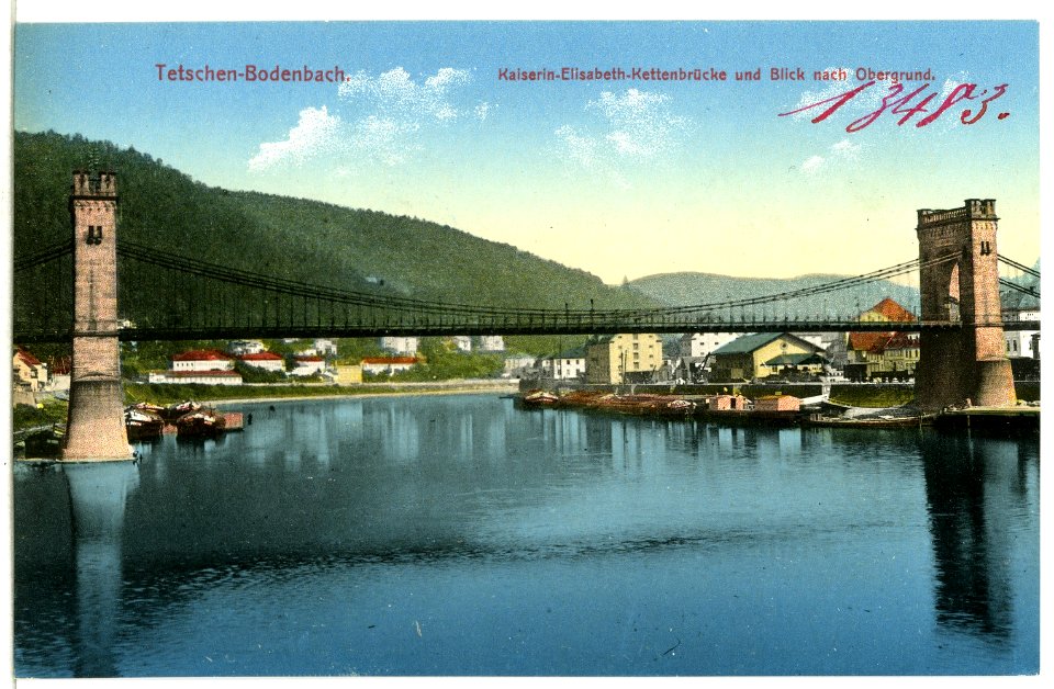 13483-Bodenbach-1911-Blick nach Obergrund, Kettenbrücke-Brück & Sohn Kunstverlag
