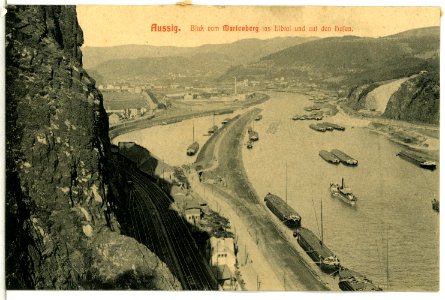 13653-Aussig-1911-Blick vom Marienberg ins Elbtal und auf den Hafen-Brück & Sohn Kunstverlag