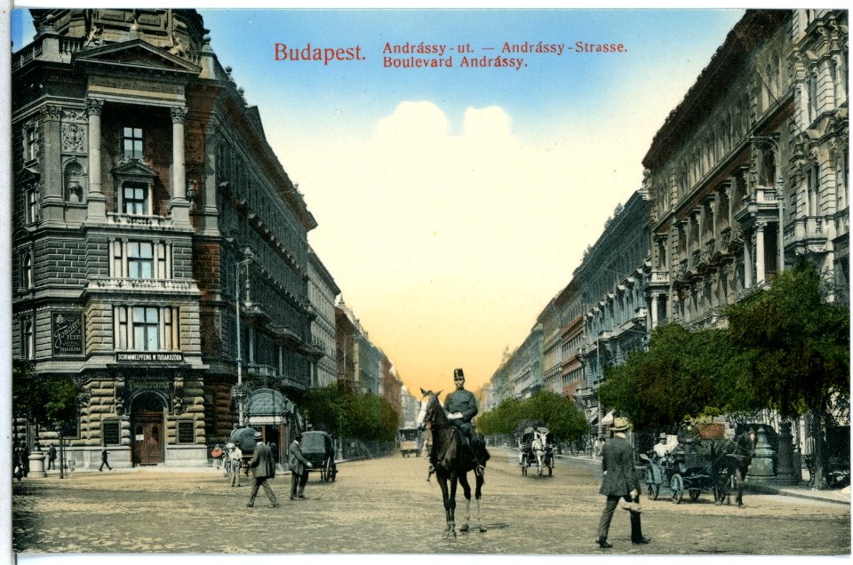 13759-Budapest-1912-Boulevard Andrassy mit Reiter und Pferdewagen-Brück & Sohn Kunstverlag
