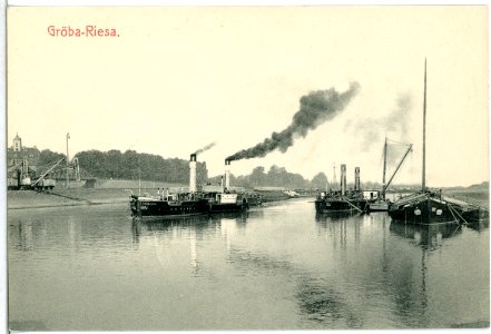 14128-Gröba-1912-Hafen mit Schleppern-Brück & Sohn Kunstverlag