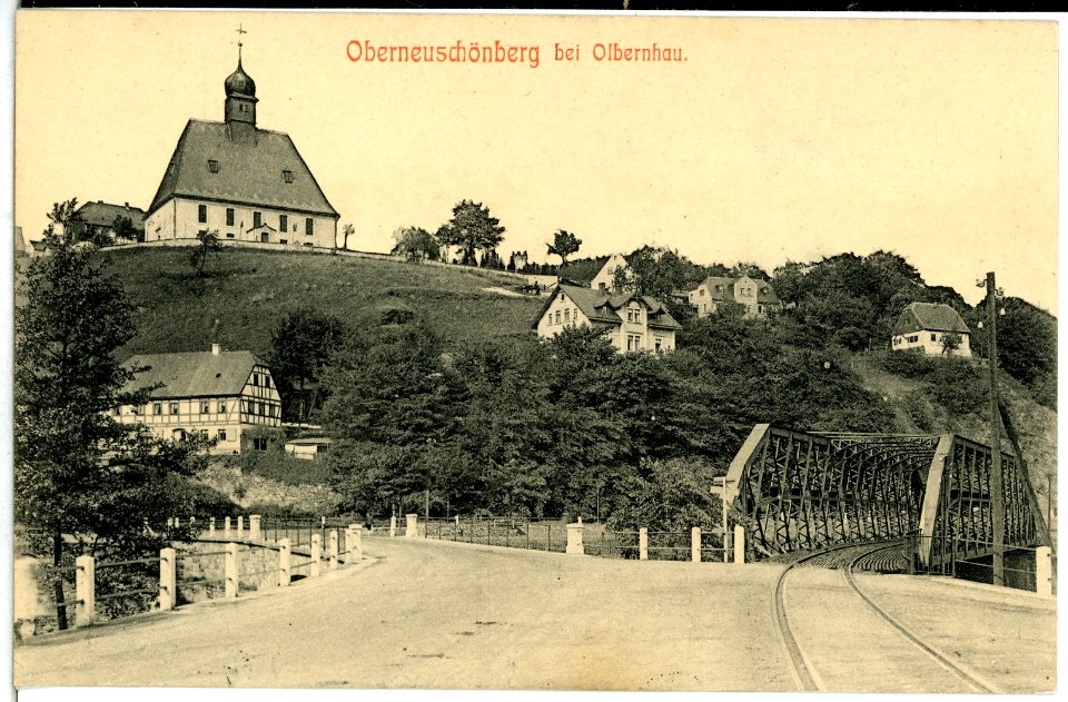 13780-Oberneuschönberg-1912-Kirche und Brücke-Brück & Sohn Kunstverlag