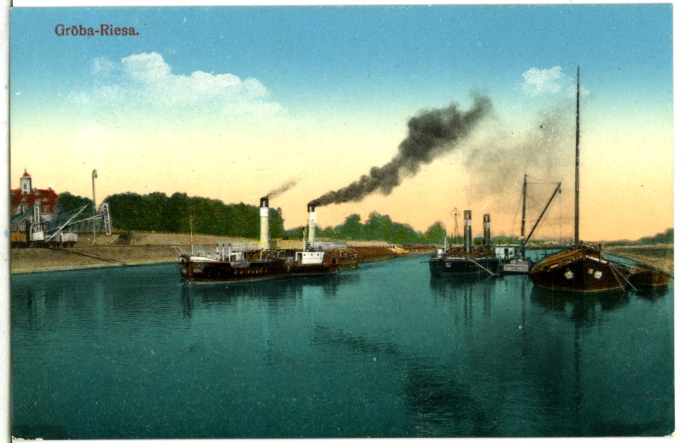 14159-Gröba-1912-Hafen mit Schleppern-Brück & Sohn Kunstverlag