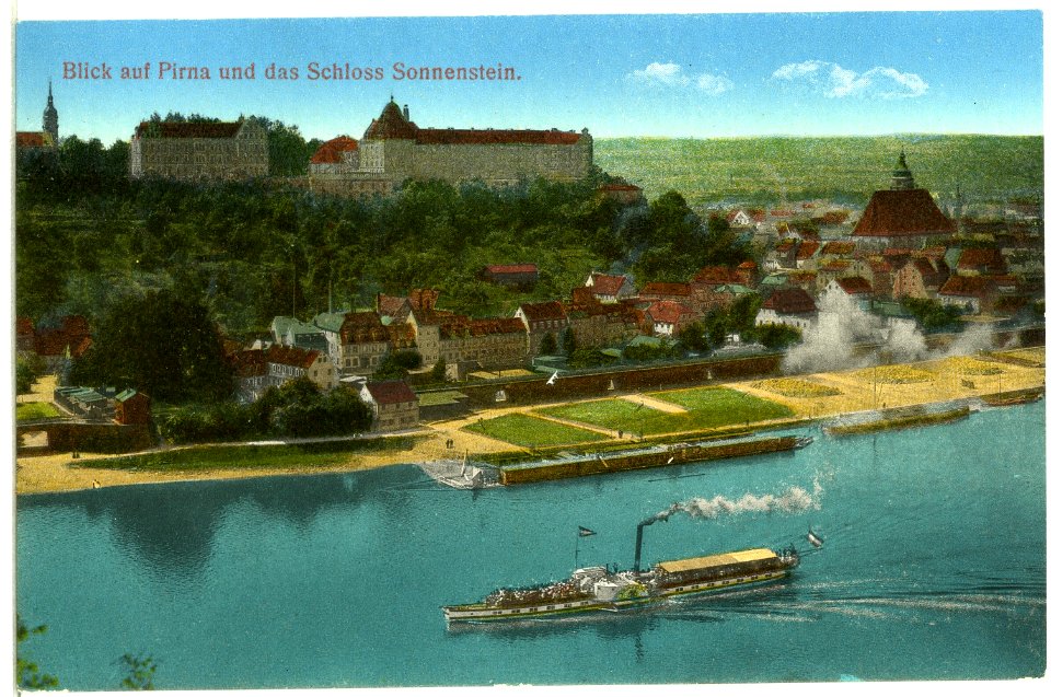 14018-Pirna-1912-Blick auf Pirna und Schloß Sonnenstein-Brück & Sohn Kunstverlag