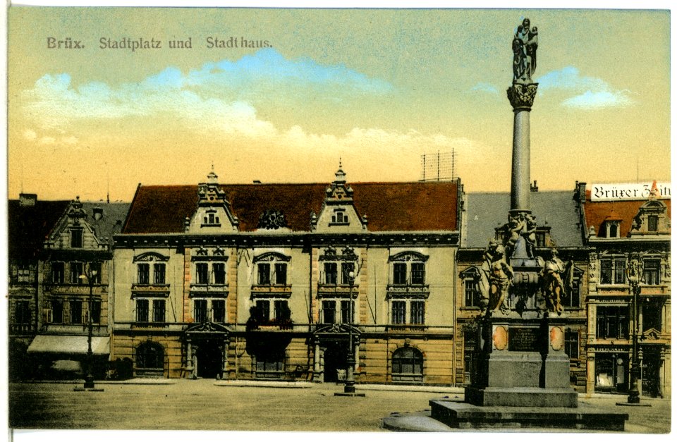 14008-Brüx-1912-Stadtplatz und Stadthaus-Brück & Sohn Kunstverlag