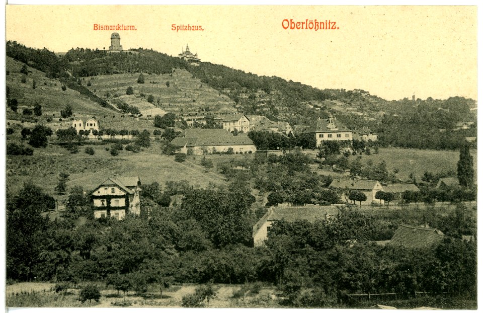 13799-Radebeul-1912-Oberlößnitz mit Bismarckturm und Spitzhaus-Brück & Sohn Kunstverlag