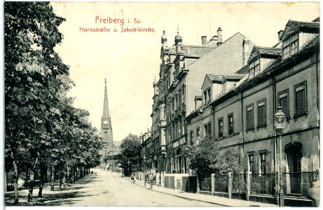 13840-Freiberg-1912-Hornstraße und Jakobikirche-Brück & Sohn Kunstverlag