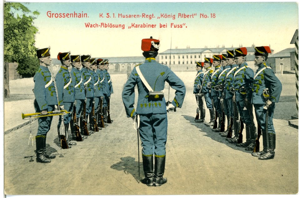 13826-Großenhain-1912-1. Husaren-Regiment Wachablösung-Brück & Sohn Kunstverlag