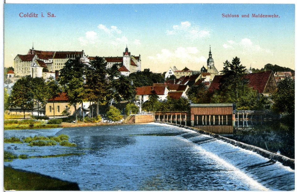 13735-Colditz-1912-Schloß und Muldenwehr-Brück & Sohn Kunstverlag