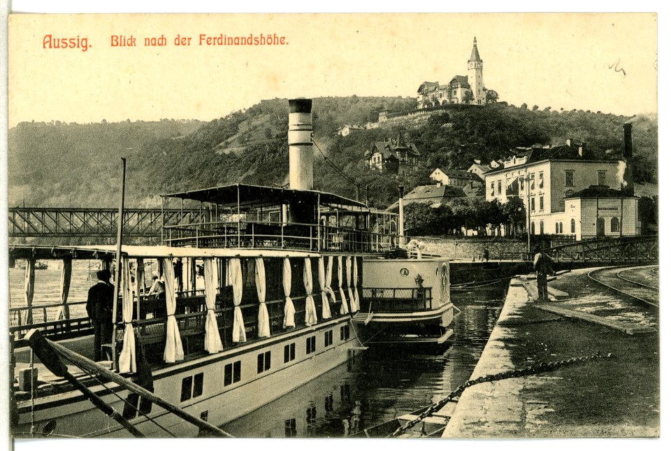 12513-Aussig-1911-Ferdinandshöhe - Elbe mit Dampfer-Brück & Sohn Kunstverlag