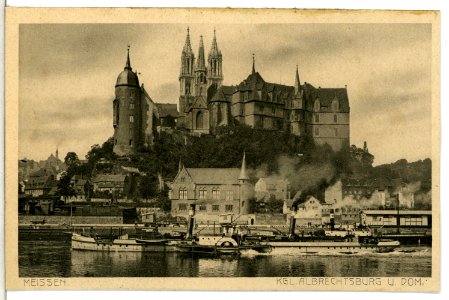 13637-Meißen-1911-Albrechtsburg und Dom - Elbe mit Schleppern-Brück & Sohn Kunstverlag