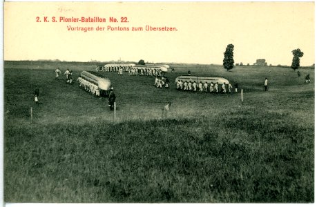 13834-Riesa-1912-Vortragen der Pontons zum Übersetzen-Brück & Sohn Kunstverlag