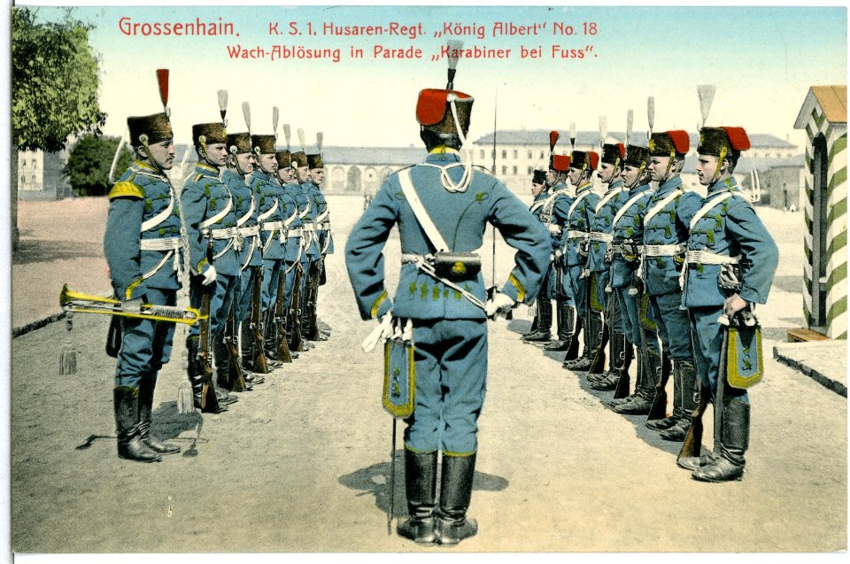 13828-Großenhain-1912-1. Husaren-Regiment Wachablösung-Brück & Sohn Kunstverlag