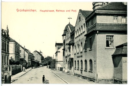 13046-Grünhainichen-1911-Hauptstraße, Rathaus und Post-Brück & Sohn Kunstverlag