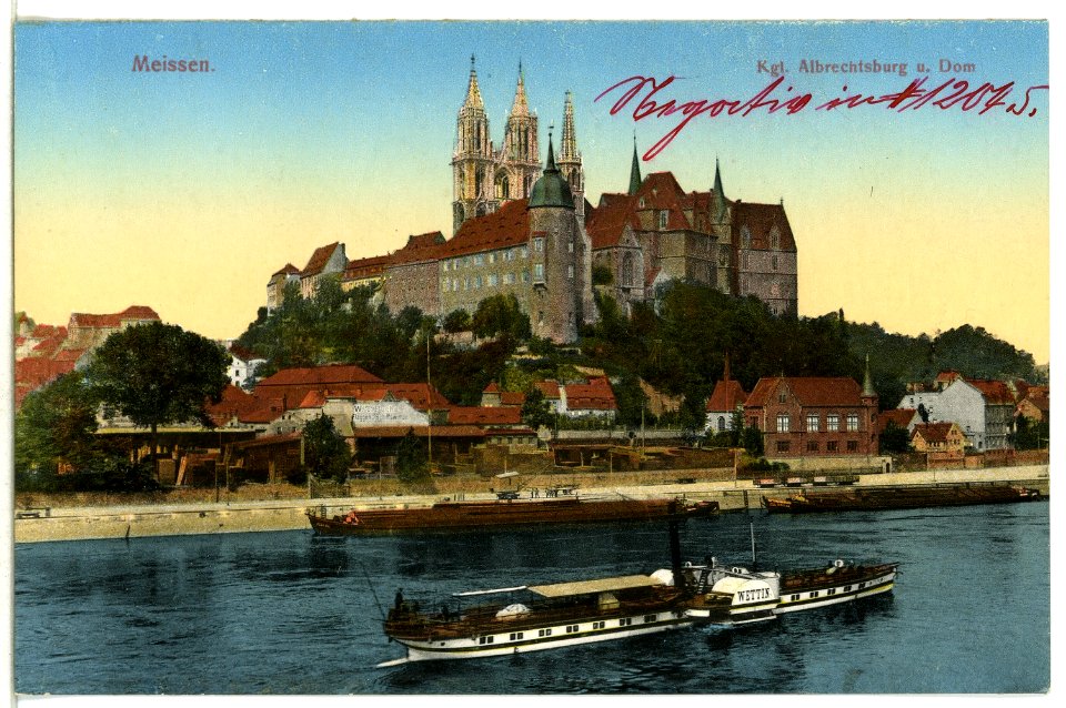12826-Meißen-1911-Albrechtsburg und Dom - Elbe mit Dampfer Wettin-Brück & Sohn Kunstverlag
