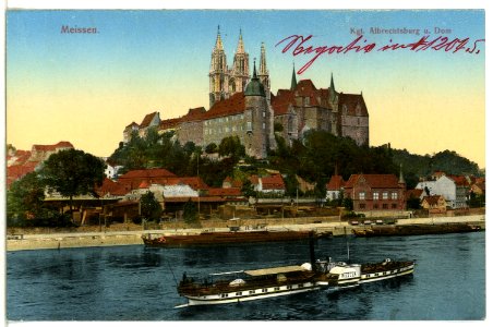 12826-Meißen-1911-Albrechtsburg und Dom - Elbe mit Dampfer Wettin-Brück & Sohn Kunstverlag