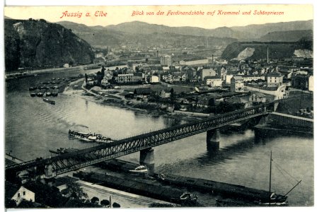 12515-Aussig-1911-Blick auf Krummel und Schönpriesen - Elbschiffe-Brück & Sohn Kunstverlag