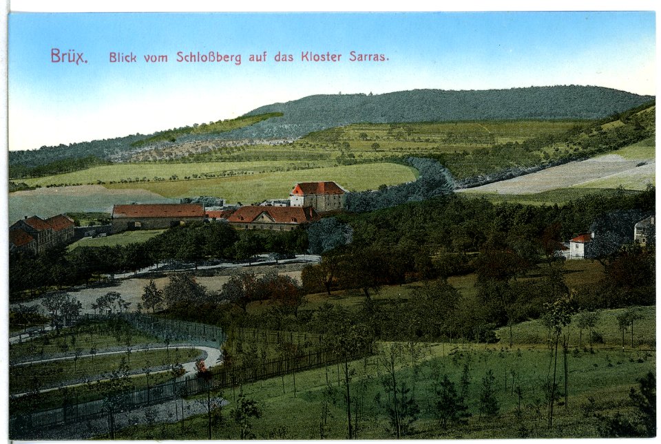 13940-Brüx-1912-Blick vom Schloßberg aufs Kloster Sarras-Brück & Sohn Kunstverlag