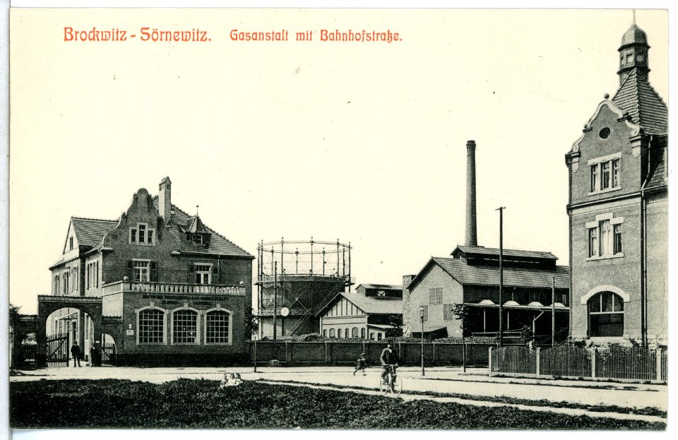 12506-Brockwitz-1911-Gasanstalt mit Bahnhofstraße-Brück & Sohn Kunstverlag