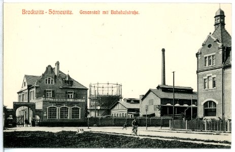 12506-Brockwitz-1911-Gasanstalt mit Bahnhofstraße-Brück & Sohn Kunstverlag