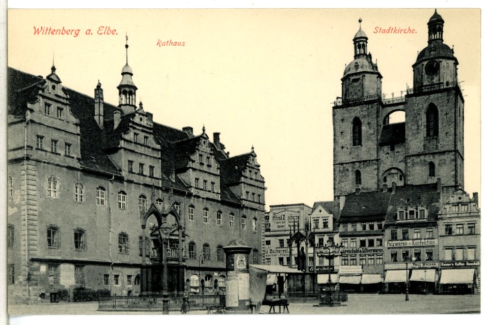 12919-Wittenberg-1911-Rathaus und Stadtkirche-Brück & Sohn Kunstverlag