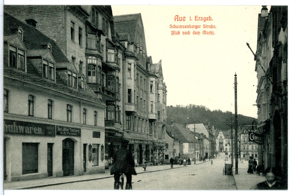 13065-Aue-1911-Schwarzenberger Straße Blick nach dem Markt-Brück & Sohn Kunstverlag