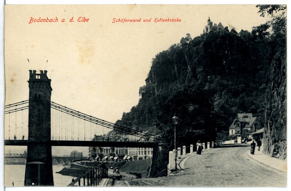 12500-Bodenbach-1911-Kettenbrücke mit Schäferwand-Brück & Sohn Kunstverlag