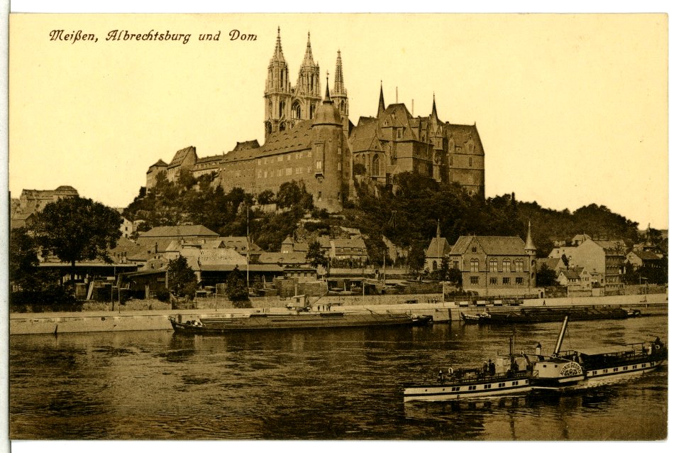 12970-Meißen-1911-Albrechtsburg und Dom - Elbe mit Dampfer König Georg-Brück & Sohn Kunstverlag