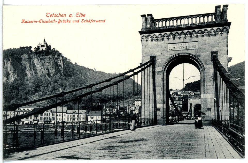 12499-Tetschen-1911-Brücke mit Schäferwand-Brück & Sohn Kunstverlag