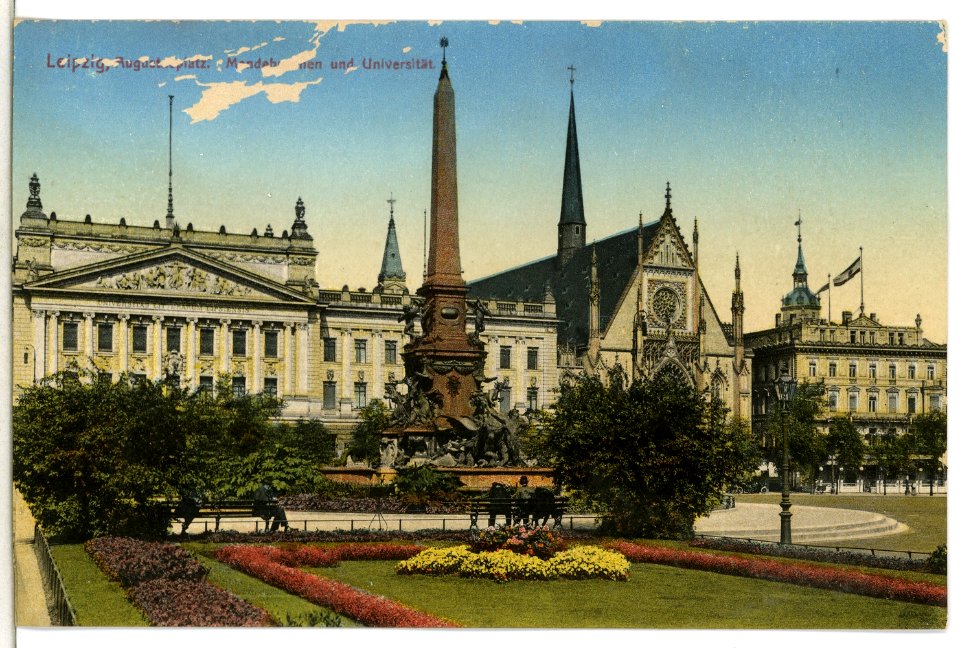13414-Leipzig-1911-Augustusplatz, Mendebrunnen und Universität-Brück & Sohn Kunstverlag