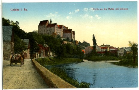 13733-Colditz-1912-Partie an der Mulde und Schloß-Brück & Sohn Kunstverlag