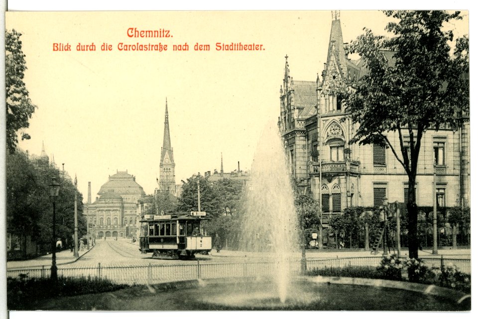 13428-Chemnitz-1911-Carolastraße, Blick nach dem Stadttheater-Brück & Sohn Kunstverlag