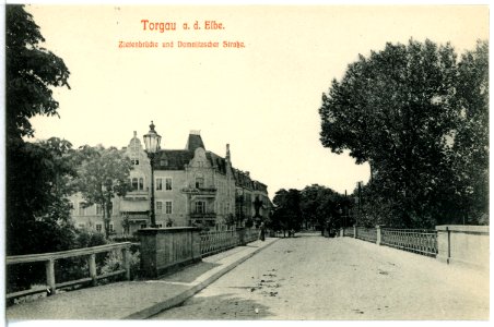 12839-Torgau-1911-Ziethenbrücke und Domnitzscher Straße-Brück & Sohn Kunstverlag