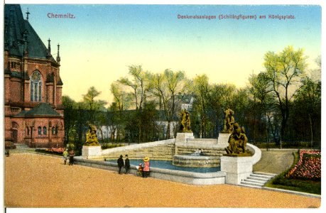 13081-Chemnitz-1911-Denkmalsanlagen (Schillingfiguren) am Königsplatz-Brück & Sohn Kunstverlag