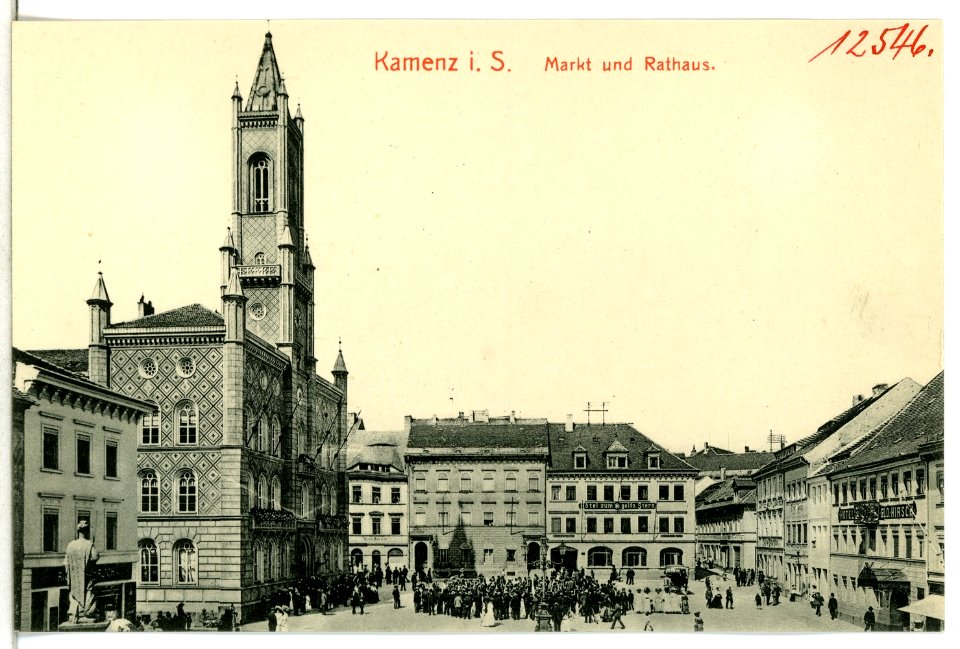 12546-Kamenz-1911-Markt mit Rathaus-Brück & Sohn Kunstverlag