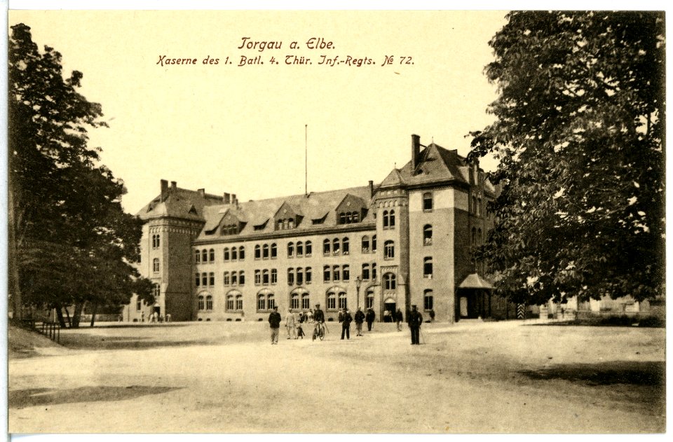 15241-Torgau-1912-Kaserne des 4. Thüringischen Infanterie-Regiment Nr. 72 1. Bataillon-Brück & Sohn Kunstverlag